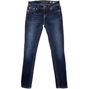 Miss ME mid rise skinny cross pocket bling sequin jeans womens sz 26x30